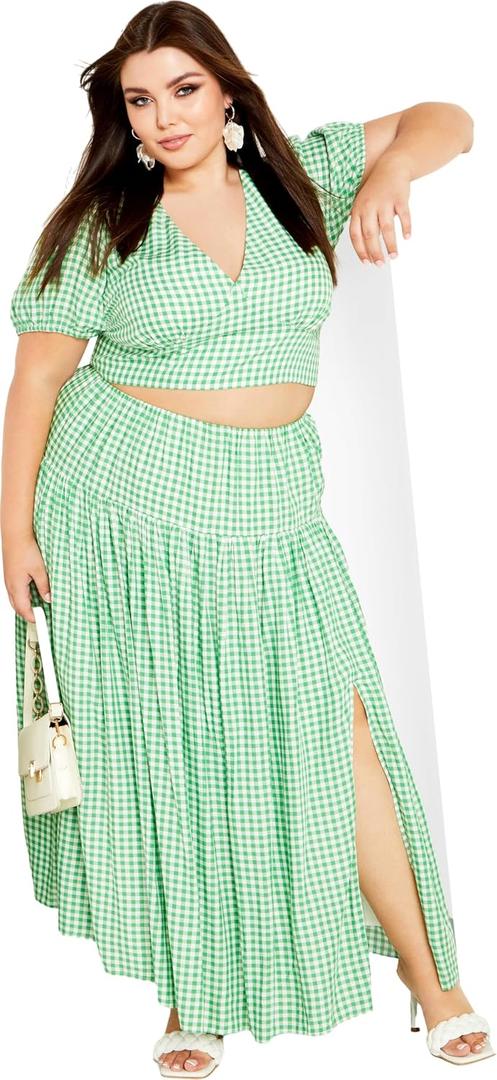 City Chic Amber Puff Sleeves Pleated Set XS