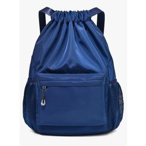 Drawstring Backpack for Women, Waterproof Drawstring Gym Bag for Men, Small Cinch Sack for Basketball, Pull String Sport Bag for Soccer. (Deep Blue)