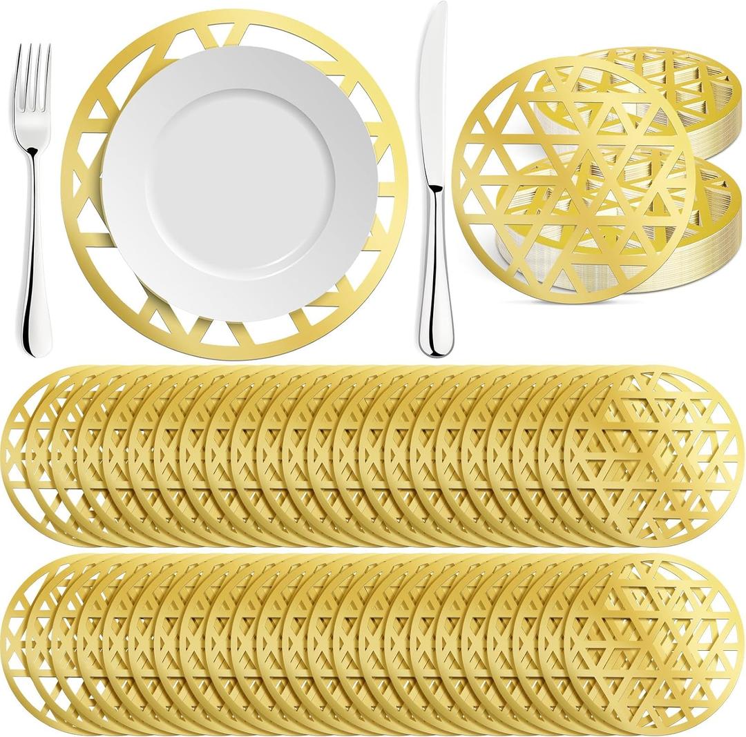 Tinlade 100 Pcs Gold Round Paper Placemats Laser Cut Geometric Pattern, 12 inches