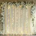 10x10ft Ivory Backdrop Curtains with Lights Photo Drapes Wrinkle Free Fabric Backdrop Curtain for Wedding Birthday Party Baby Shower Bridal Shower Home Party Background Decorations