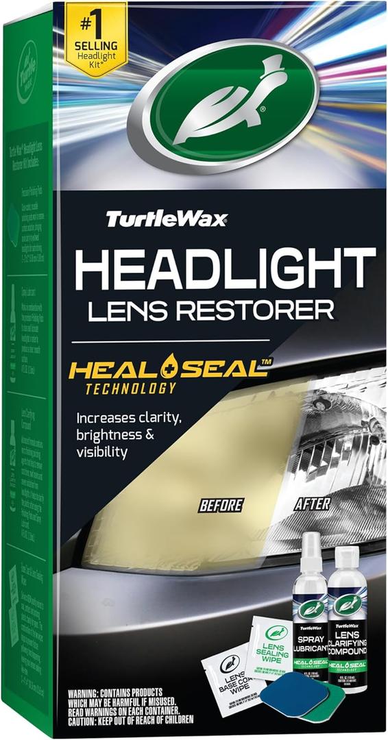 Turtle Wax Headlight Restoration Kit, Removes Oxidation and Yellowing, Restores to Like-New Condition, Increases Visibility and Brightness for Safer Driving, Easy Application