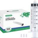 HiMo Pack of 50 - 60mL Luer Lock Syringe without Needle Large Plastic Sterile Syringes with Cap 50mL/60cc