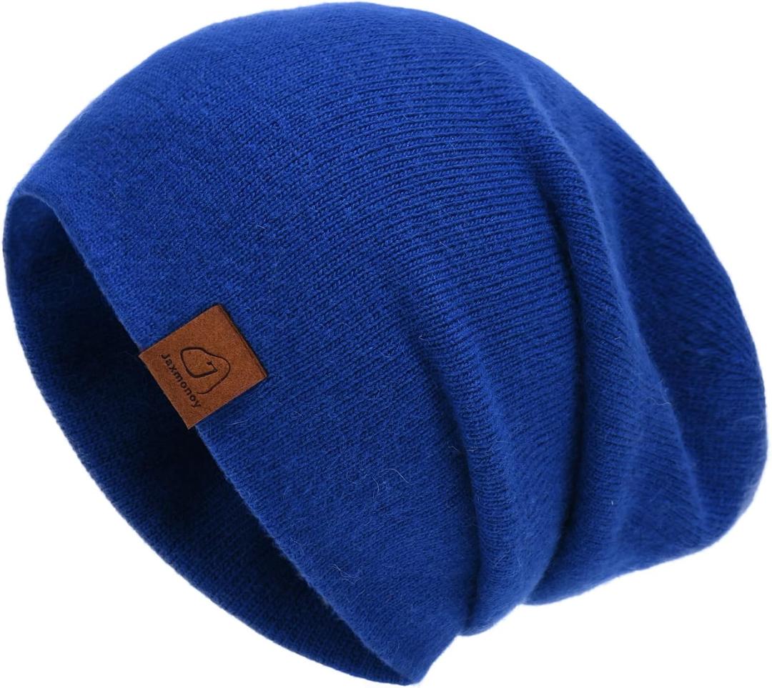 jaxmonoy Slouchy Knit Beanies Winter Hats for Women Men Soft Warm Reversible Slouch Cuffed Skull Knitted Beanie Cap (Cobalt)