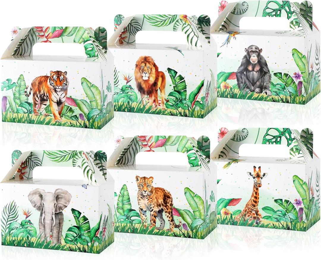 24Pcs Jungle Birthday Party Favor Boxes Safari Animals Themed Party Decorations Jungle Wild Theme Treat Boxes Zoo Animals Gift Goodie Box for Forest Wildlife Animal Gold Safari Zoo Birthday Supplies