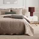 Ted Baker Quilt Set Queen – 3-Piece Beige Shell Quilt with Shams – Satin, Lightweight Bedspread