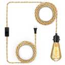 LYOOWNG Plug in Pendant Light Cord, Farmhouse Hanging Lights with Plug in Cord, 15FT Hemp Rope Plugin Hanging Light Cord Kit with On/Off Switch, E26 E27 Light SocketCord, Bulb NOT Included