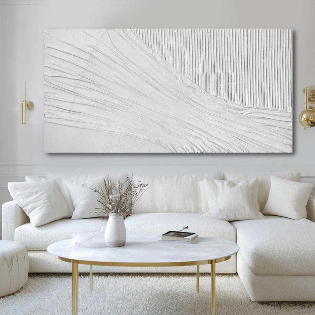 White Textured Abstract Canvas Wall Art, 29x58 Large Minimalist Wall Decor with 3D Pattern, Modern Neutral Framed Wall Art for Living Room Bedroom Entryway