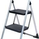 2 Step Ladder for Kitchen Step Stool, Lightweight Folding Step Stool with Curved Safety Handrail, Auto-Lock Mechanism & Non-Slip Wide Pedals, Slim&Foldable for Home Indoor（Sliver）