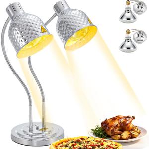 Food Heat Lamp - 500W Commercial Food Warmer Lamp 2-Head Portable Electric Heat Lamps Catering Warming Light for Buffet Parties Restaurant Kitchen, Silver