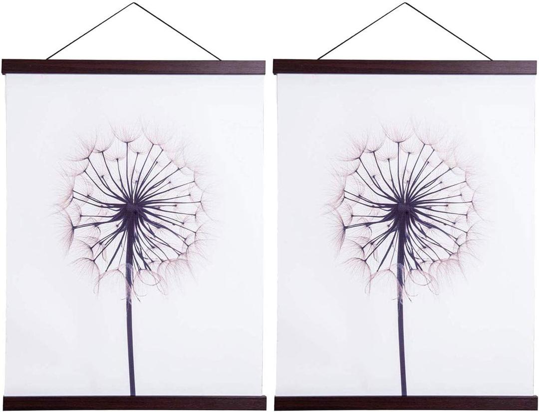 2 Pack Magnetic Poster Hanger Frame, 28x22 28x40 28x29 Light Wood Wooden Magnet Canvas Artwork Print Dowel Poster Hangers Frames Hanging Kit (Walnut, 28", 2 Packs)