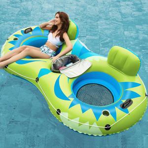 Jasonwell Inflatable River Tube Float - 2 Person Heavy Duty River Float Pool Floats with Removable Cooler Lake Water Tubes for Floating River Raft Lounge Floatie with 2 Cup Holders for Adults (YG)