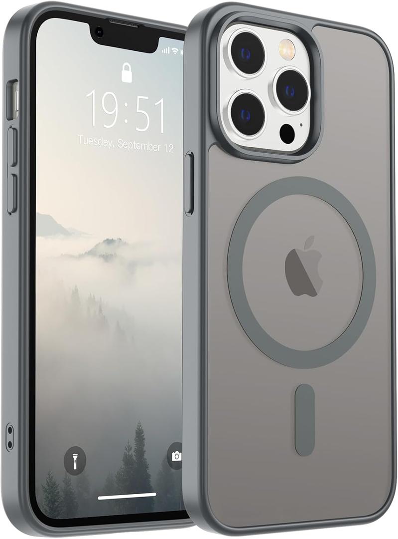 SUPFINE Magnetic for iPhone 12 Pro Max Case (Compatible with MagSafe) (Military Grade Drop Protection) Slim Translucent Matte Shockproof with Anti-Fingerprint Phone Case,Gray