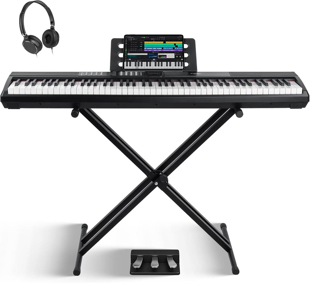 STRICH 88 Keys Weighted Keyboard Piano with X-Style Stand & Sustain Pedal, Hammer-Action Digital Piano, Full-size Electric Piano Keyboard Supports USB-MIDI/Wireless Connect, SDP-120 & SKT-01, 51 inches x 11 inches x 4.3 inches