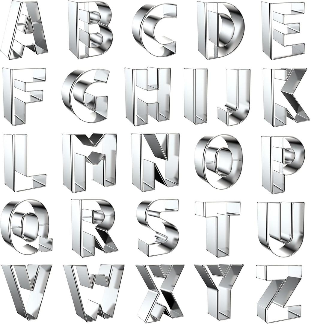 2 Inch Alphabet Cookie Cutter Set - 26 Piece Small Alphabet Letters Shapes Molds - Stainless Steel