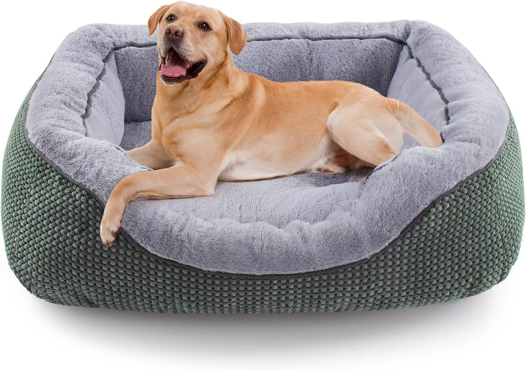 INVENHO Large Dog Beds Large Sized, Washable Orthopedic Warming Soft Sleeping Durable with Anti-Slip Bottom (L (35"x25"x9"), Green)
