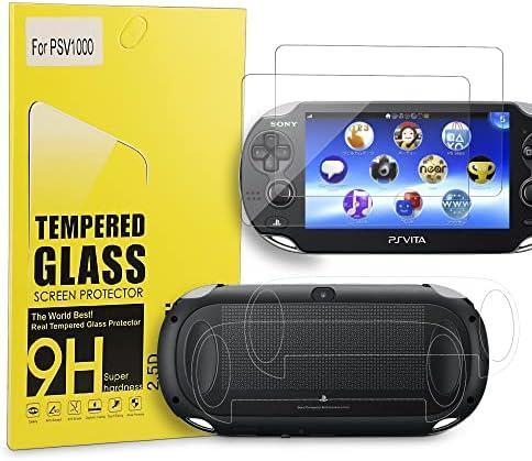 Xahpower PS Vita 1000 Screen Protector, 9H Tempered Glass Front Screen Protector and HD Clear PET Back Screen Protective Film for Sony PlayStation Vita 1000