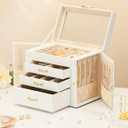 Enthralite Jewelry Box with 3 Drawers : Jewelry Display Organizer for Earrings Necklaces - Gift for Girls Women | White