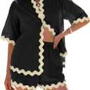 Danedvi Womens 2 Piece Outfits Beach Vacation Summer Short Sleeve Button Down Shirts and Shorts Lounge Sets (M, Black)