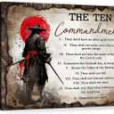 Motivational Japanese Samurai Wall Art Samurai Red Moon Canvas Wall Decor Inspirational Quotes I Choose Pictures Print Paintings Framed Artwork Home Decor For Office Living Room Gym 12x16 Inch (12L" x 16W")