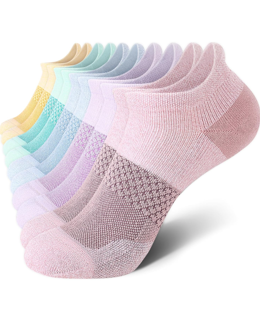CS CELERSPORT 5 Pairs Women's Ankle Running Socks Cushioned Athletic Sport Socks with Tab Size M