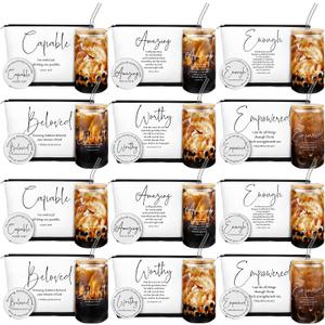 36 Pcs Mother's Day Bulk Gifts for Church Christian Gifts for Women 16 oz Religious Glass Cups Bible Verse Makeup Bags and Scripture Compact Mirrors for Mom Mother Godmother