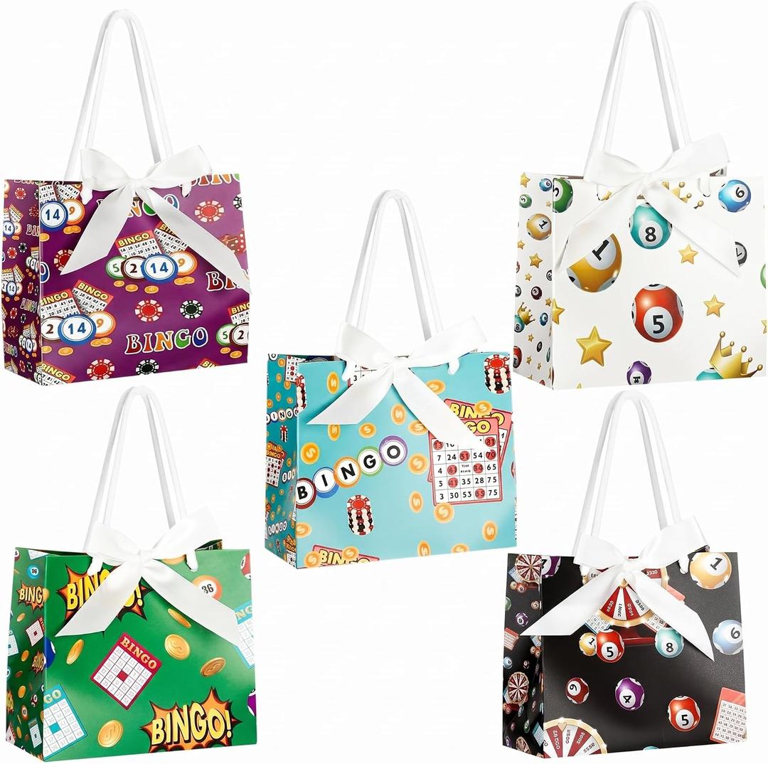 ForraFun 20 Pcs Bingo Gift Bags Bulk with Handles&Bow,Party Decorations for Men Women Game Night Birthday Party Supplies