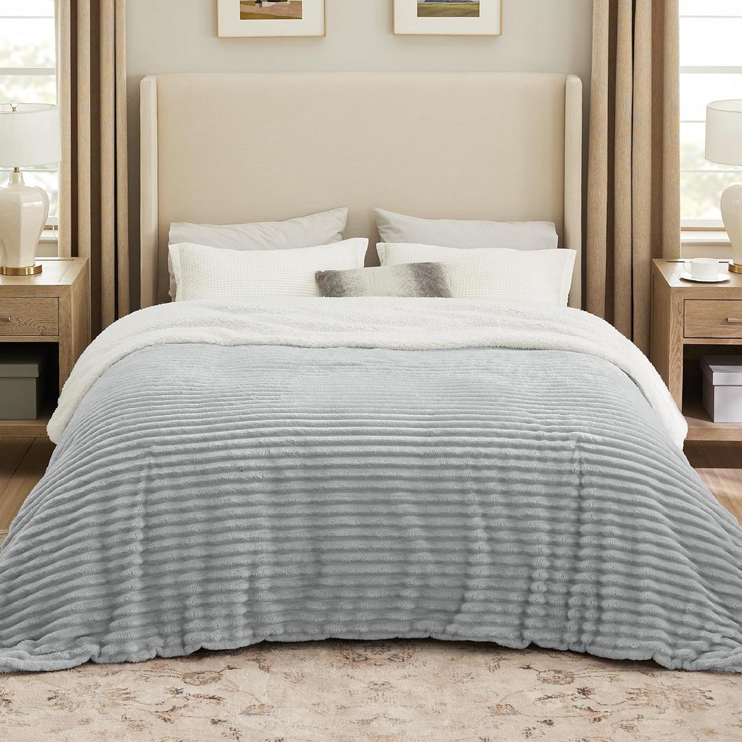 Bedsure Sherpa Blanket Queen Size for Bed - Super Soft, Cozy Fleece Thick Warm Blanket for Winter, GentleSoft Home Room Decor, Grey, 90x90 Inches