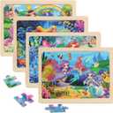 Wooden Puzzles for Kids Ages 4-6, 4 Packs 24 PCs Unicorn Mermaid Princess Fairy Jigsaw Puzzles, Preschool Educational Brain Teaser Toys for Girls 3 4 5 6 Years Old