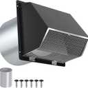 10 Inch Hooded Wall Vent with Screen and Damper,Outdoor Wall Exhaust Vent Cover Cap for Kitchen Range Hood HVAC Duct Dryer Ventilation&Outside Exterior Mount,Galvanized Steel,Black