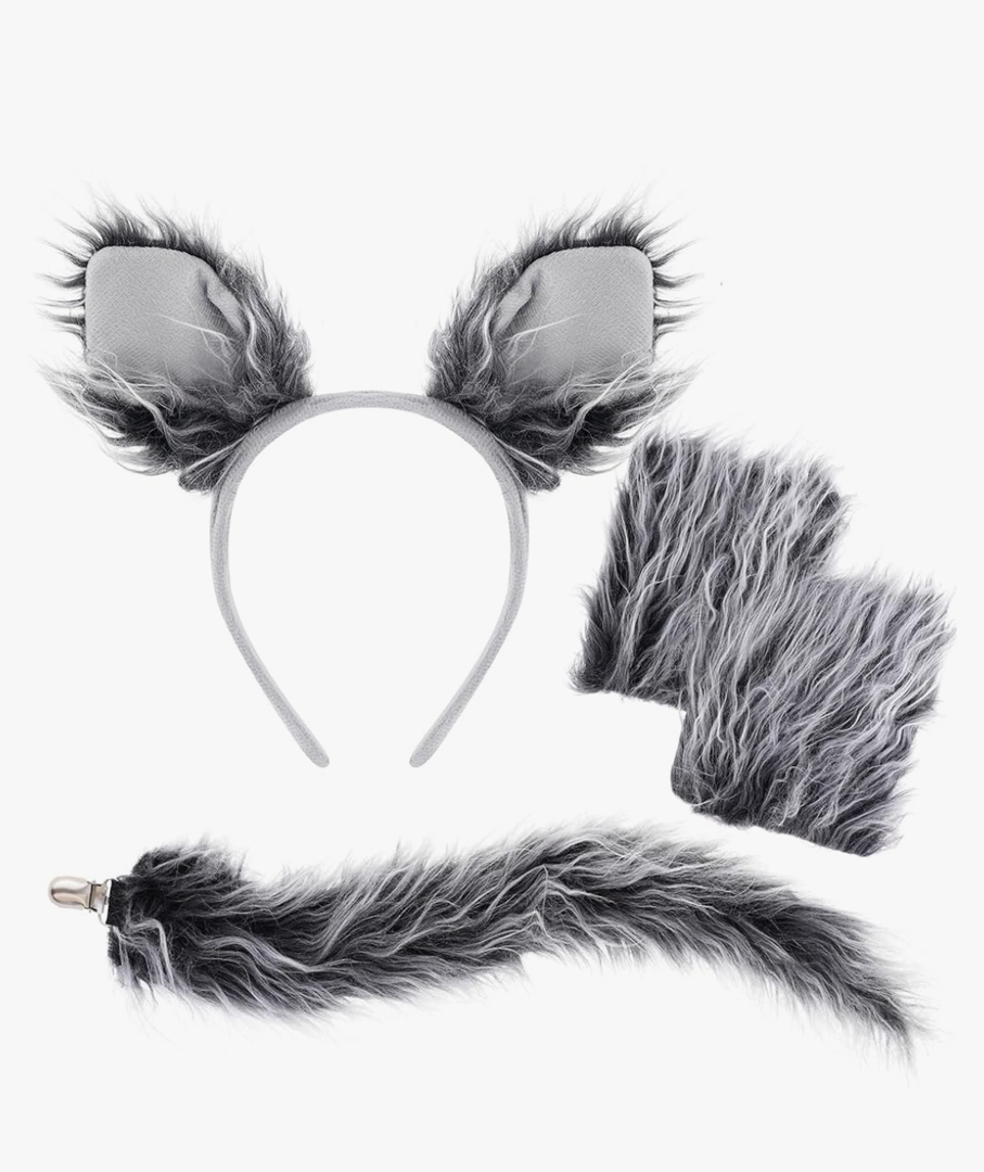 Dxhycc Wolf Costume Set Grey Wolf Ears Headband, Gloves and Tails for Halloween Dress-Up Accessory Kit