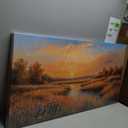 SLYCAY Large Wall Art for Living Room, Nature Golden Sunset Landscape Painting, River Meadow Wildflower Canvas Prints, Marshland Scenery Farmhouse Decor Bedroom Dining Room Kitchen 24"X48"