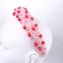 2 x Crystal Headbands for Women, Valentines Day Padded Pearl Headband Bejewelled Rhinestone Pearl Bridal Hair Hoop Wedding Hair Accessories (Pink Rose Red)