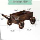 Wooden Wagon Garden Planter Cart with Wheels Rustic Flower Pot Indoor Outdoor Patio Backyard Balcony Decor for Succulents, Flowers and PlantsCarbonized-L, Large-Carbonized