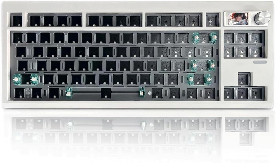 GMK87 TKL Mechanical Keyboard Kit with TFT Screen&Knob,BT5.0/2.4Ghz/Type C Tri Mode Barebones Keyboard VIA Programmable RGB HotSwap Gasket Mount Custom Barebones DIY Kit for Win/Mac (White)
