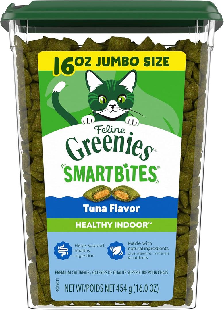Greenies Feline Smartbites, Cat Treats Healthy Recipe, Indoor Cat Treats, Tuna Flavor, 16 oz. Tub (EXP 11/01/27)