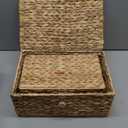 Set of 2 Rectangular Wicker Storage Bins with Lid, Rattan Basket Decorative Boxes, Multipurpose Organizer Display Boxes for Shelf Organizer, Boho Rattan Box for Home Decoration