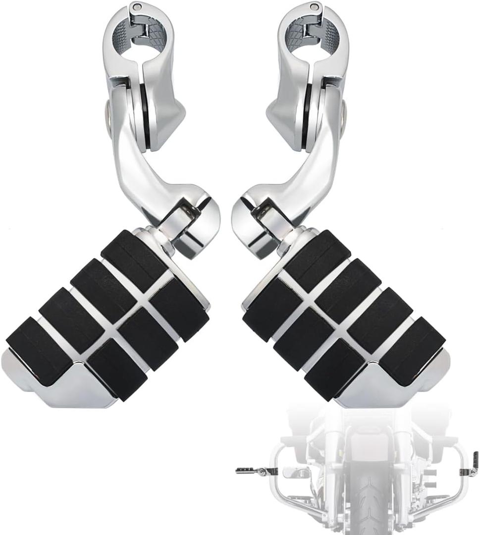 FOVPLUE 1.25" Highway Footpegs, Short Angled Adjustable Highway Pegs w/Mounts for Harley Touring Street Glide Electra Glide Road King Softail CVO Dyna Trike VRSC Sportster w/1-1/4" Engine Guard,#2