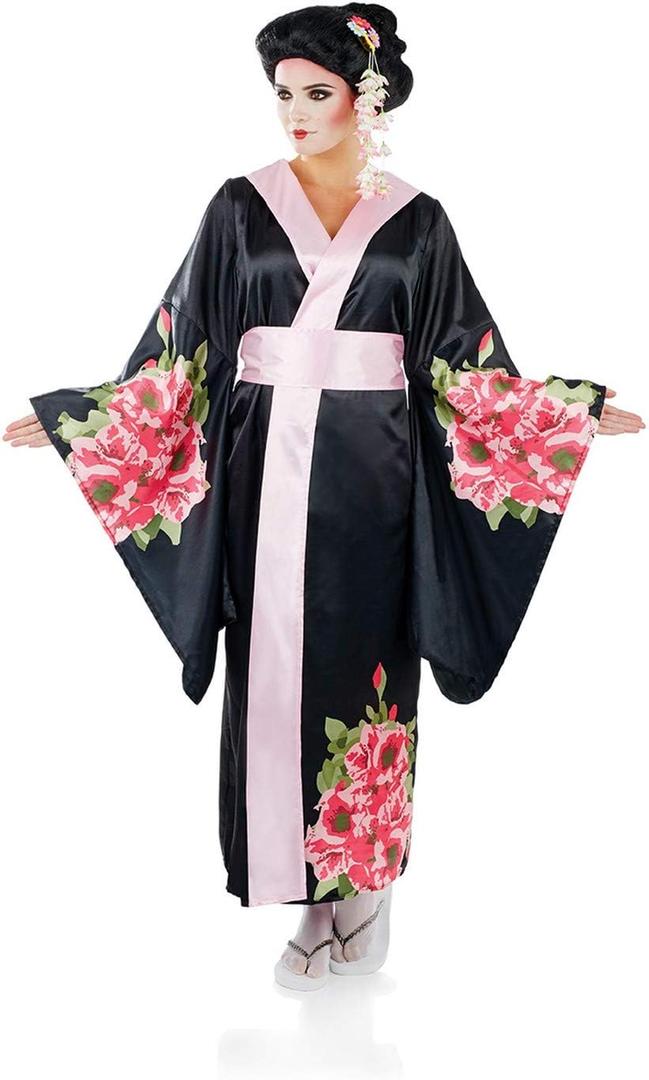 fun shack Geisha Costume for Women, Japanese Kimono Dress, Traditional Kimonos for Women, Elegant Japanese Attire (X-Large, Black)