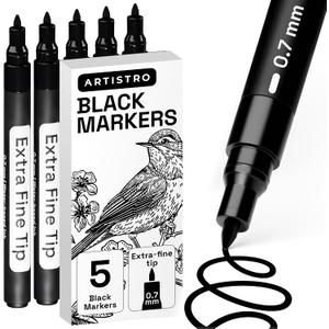 ARTISTRO 5 Black Paint Pen for Rock, Glass, Ceramic, Wood, Tire, Fabric, Metal, Canvas, Marking, Painting - Set of 5 Acrylic Paint Markers Water-based