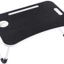 Foldable Laptop Table, Portable Lap Desk Bed Table Tray, Laptop Stand with Cup Holder & Tablet Slot & Lifting Handle for Working Writing Drawing & Eating (Black)