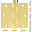 TICONN 30-Pack 3.5 Inch Door Hinges with Removable Pin, 3-1/ 2 x 3-1/ 2 Inch Iron Bifold Residential Doors Hardware (Square Corner, Polished Brass, 30 Pack)