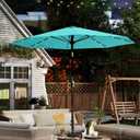 10FT Solar Umbrella 32 LED Lighted Patio Umbrella Table Market Umbrella w/Tilt and Crank, UV-Resistant Outdoor Umbrella for Pool, Garden, Deck, Aqua Blue