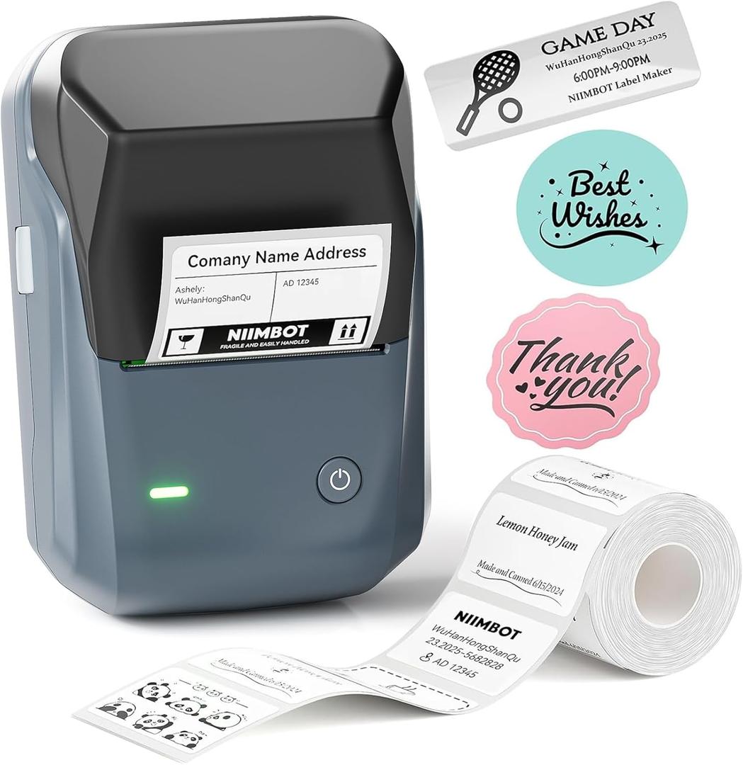 NIIMBOT B1 Label Maker Machine, Thermal Label Printer Easy to Use for Office, Home, Business, Came with 1 Roll White Label(Blue)