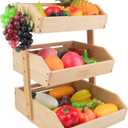 3 Tier Fruit Basket for Kitchen Counter, Bamboo Fruit and Vegetable Storage Rack, Kitchen Organizer and Storage, Vegetable Baskets for Kitchen, Fruit Organizer, Frutero para Cocina