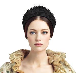 C-ZOFEK Anne Headband Velvet Pearl Tudor French Hood Gothic Renaissance Halloween Hair Accessory (Dark)