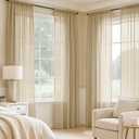 MIULEE Beige Sheer Curtains 84 Inches Long, 4 Panels Set, Rod Pocket Voile Drapes Light Filtering and Semi Transparent, Elegant Window Treatments for Bedroom Living Room,42 x 84 Inches