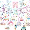 25 Pcs Two Sweet Donut Birthday Party Decorations Include Two Sweet Banner 24 Ice Cream and Donut Party Hanging Streamers 2nd Birthday Decorations for Girl