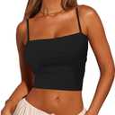 Women's Sexy Adjustable Spaghetti Strap Basic Cami Camisole Double Layer Tank Crop Tops Black X-Large (Black, XL)