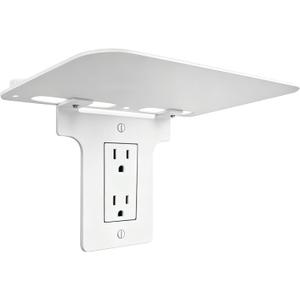 Metal Outlet Shelf Wall Holder for Decora (Standard Rectangle) Outlets, Bathroom & Kitchen Organizer with Cord Storage, Easy Install for Electric Toothbrush, Cell Phone and Small Essentials