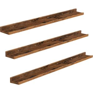 HOOBRO Floating Shelves, Wall Shelf Set of 3, 47.2 Inches Hanging Shelf with Raised Edge and Invisible Brackets, for Bathroom, Bedroom, Kitchen, Office, Living Room Decor, Rustic Brown BF92BJ01